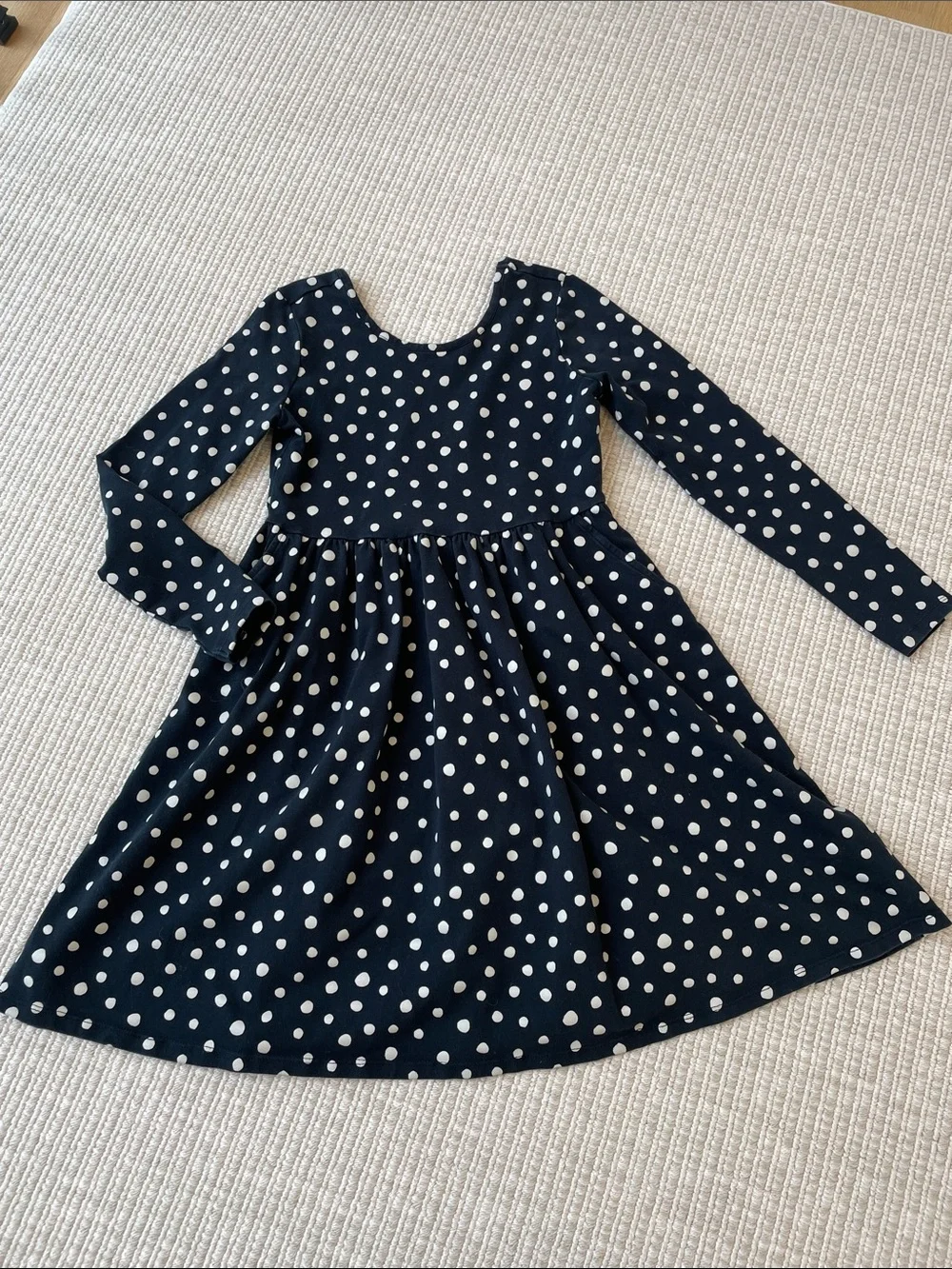 Quince Navy and White Polka Dot Long-Sleeve Kids Dress